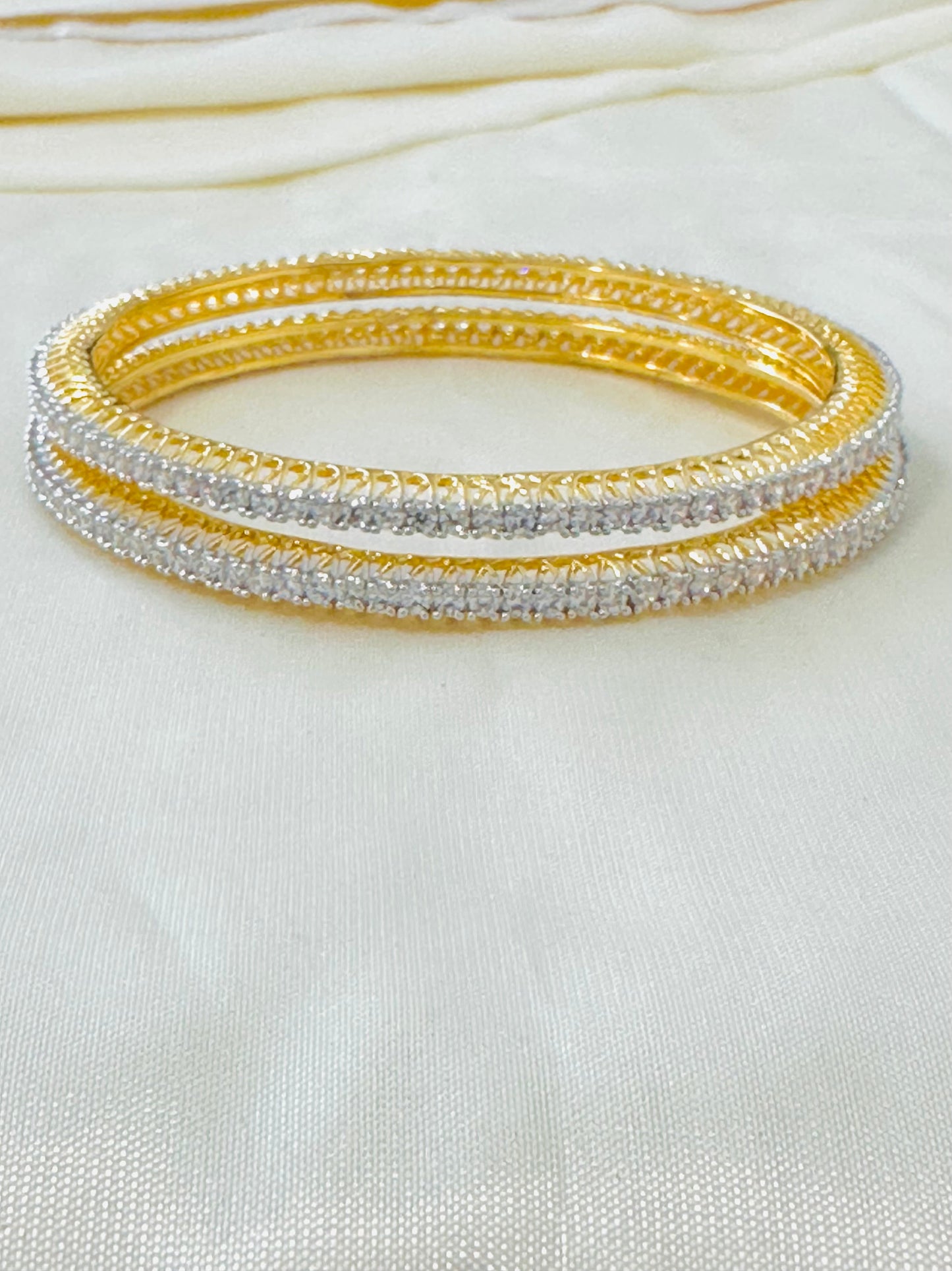Sparkling  2 Tone Delicate Bangles (Set of 2)
