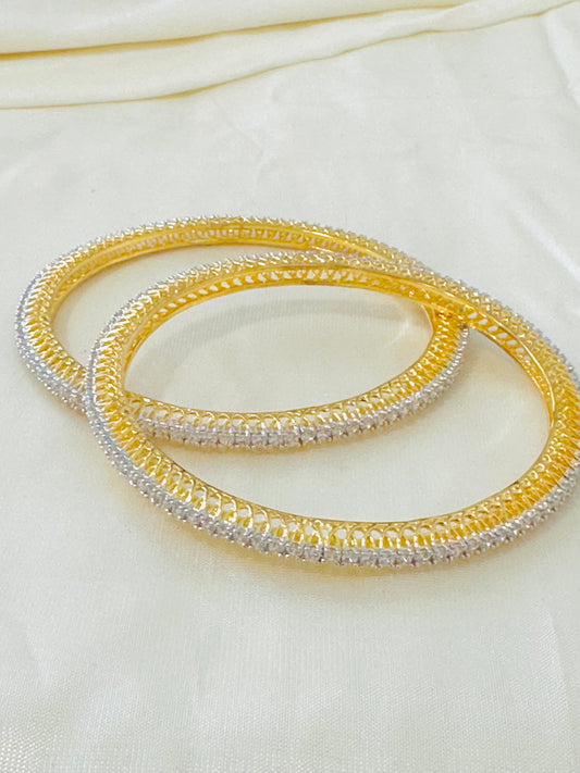 Sparkling  2 Tone Delicate Bangles (Set of 2)