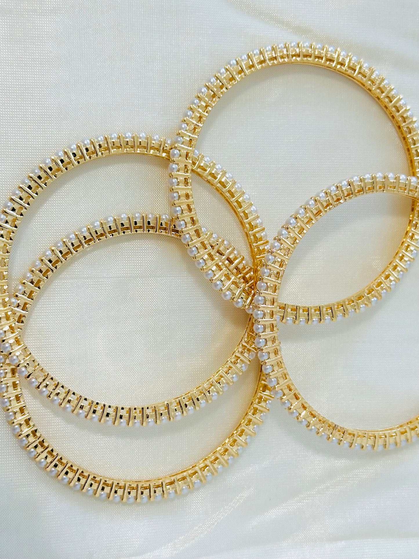 Elegant Gold-Toned & Pearl Beaded Bangles (Set of 4)