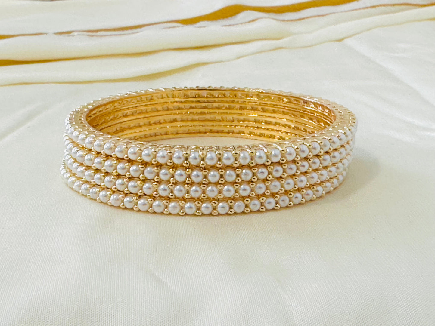 Elegant Gold-Toned & Pearl Beaded Bangles (Set of 4)