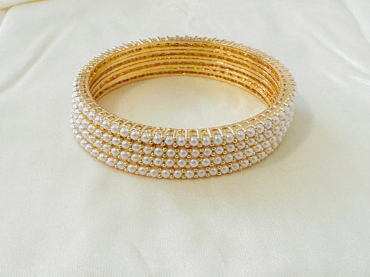 Elegant Gold-Toned & Pearl Beaded Bangles (Set of 4)