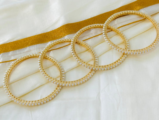 Elegant Gold-Toned & Pearl Beaded Bangles (Set of 4)