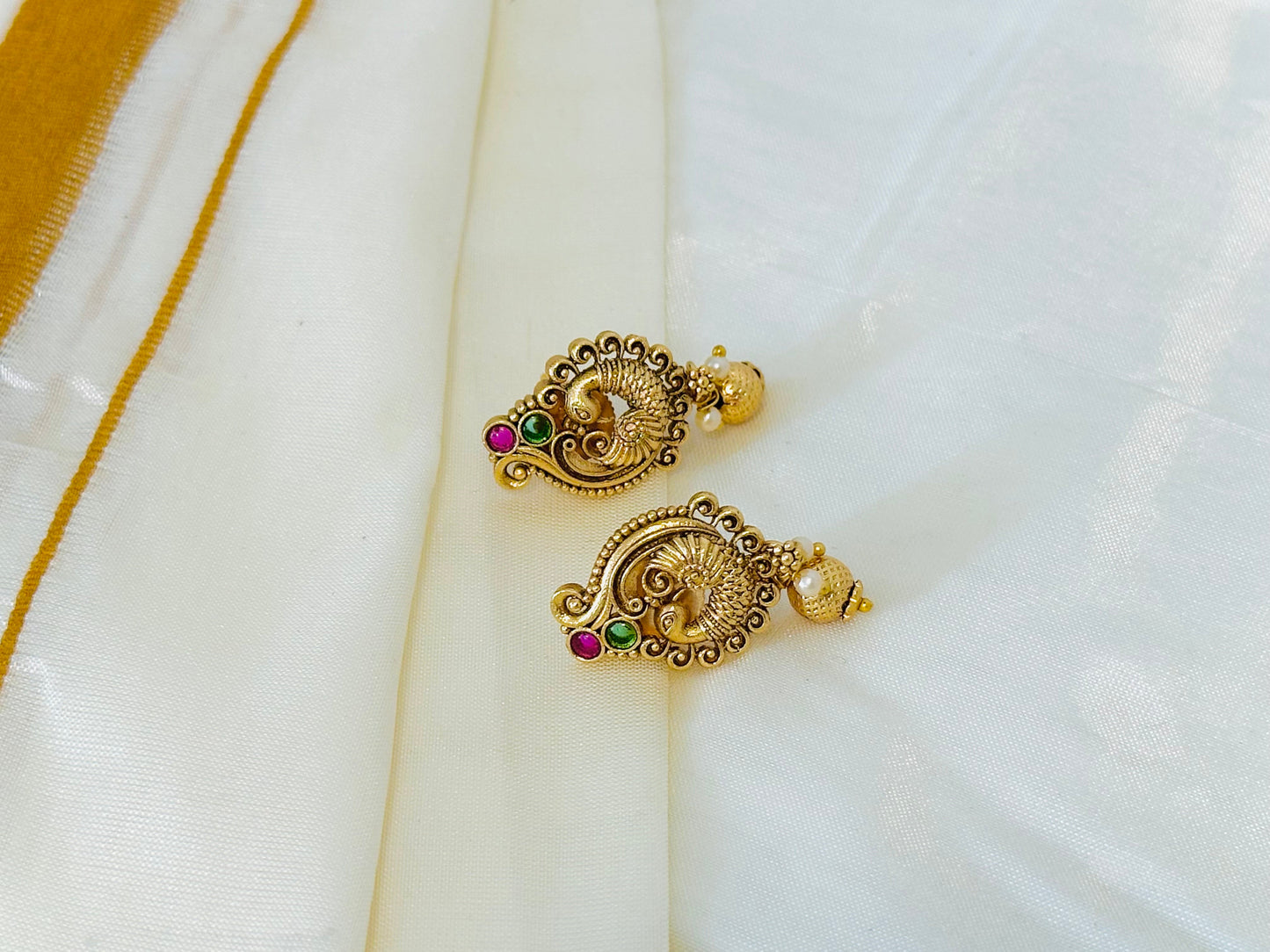 Exquisite Traditional Gold-Toned Peacock Stud Earrings