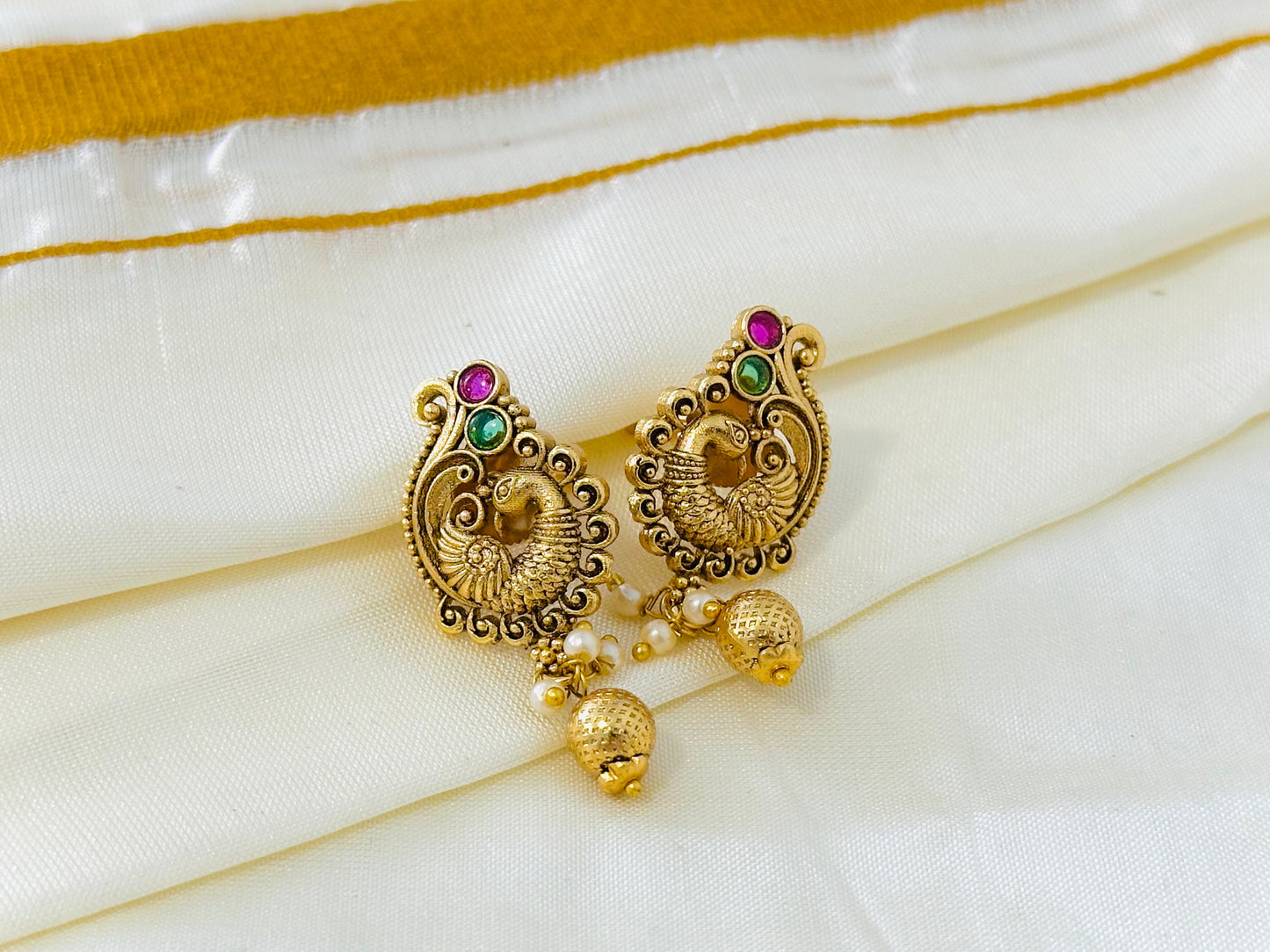 Exquisite Traditional Gold-Toned Peacock Stud Earrings