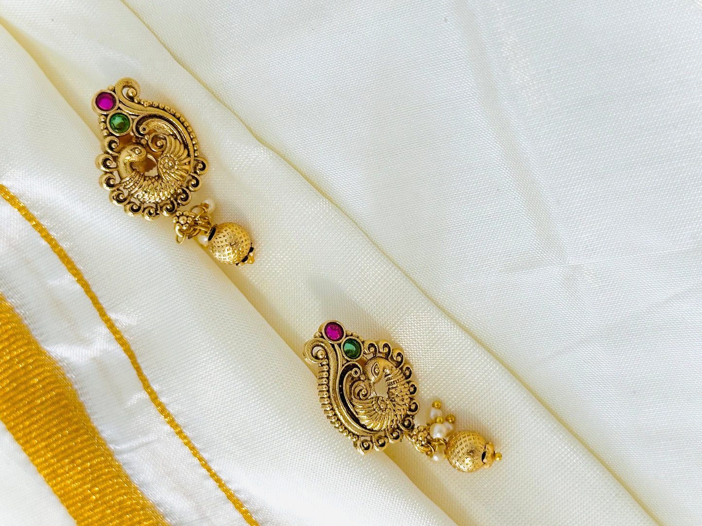 Exquisite Traditional Gold-Toned Peacock Stud Earrings