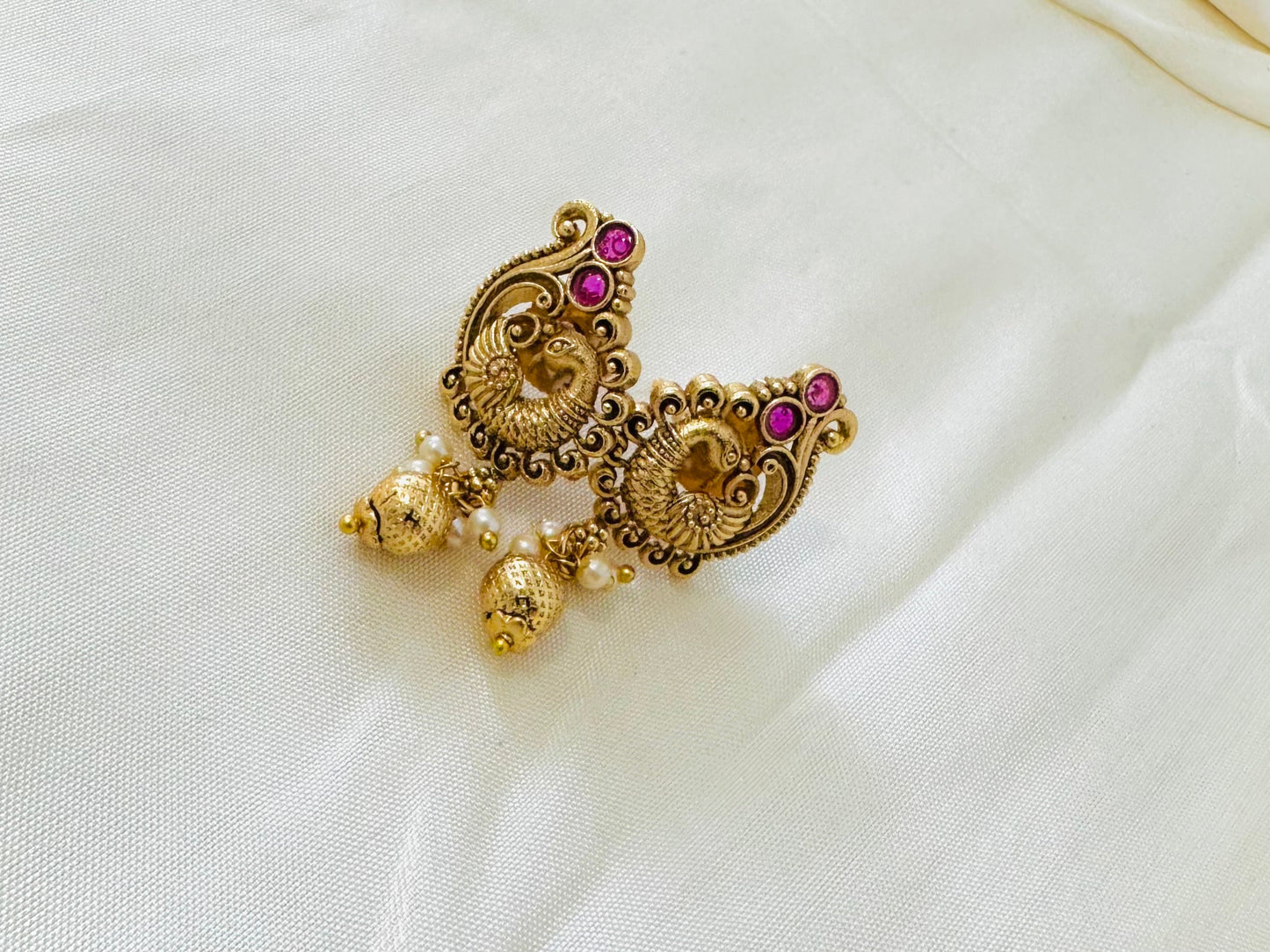 Exquisite Traditional Gold-Toned Peacock Stud Earrings