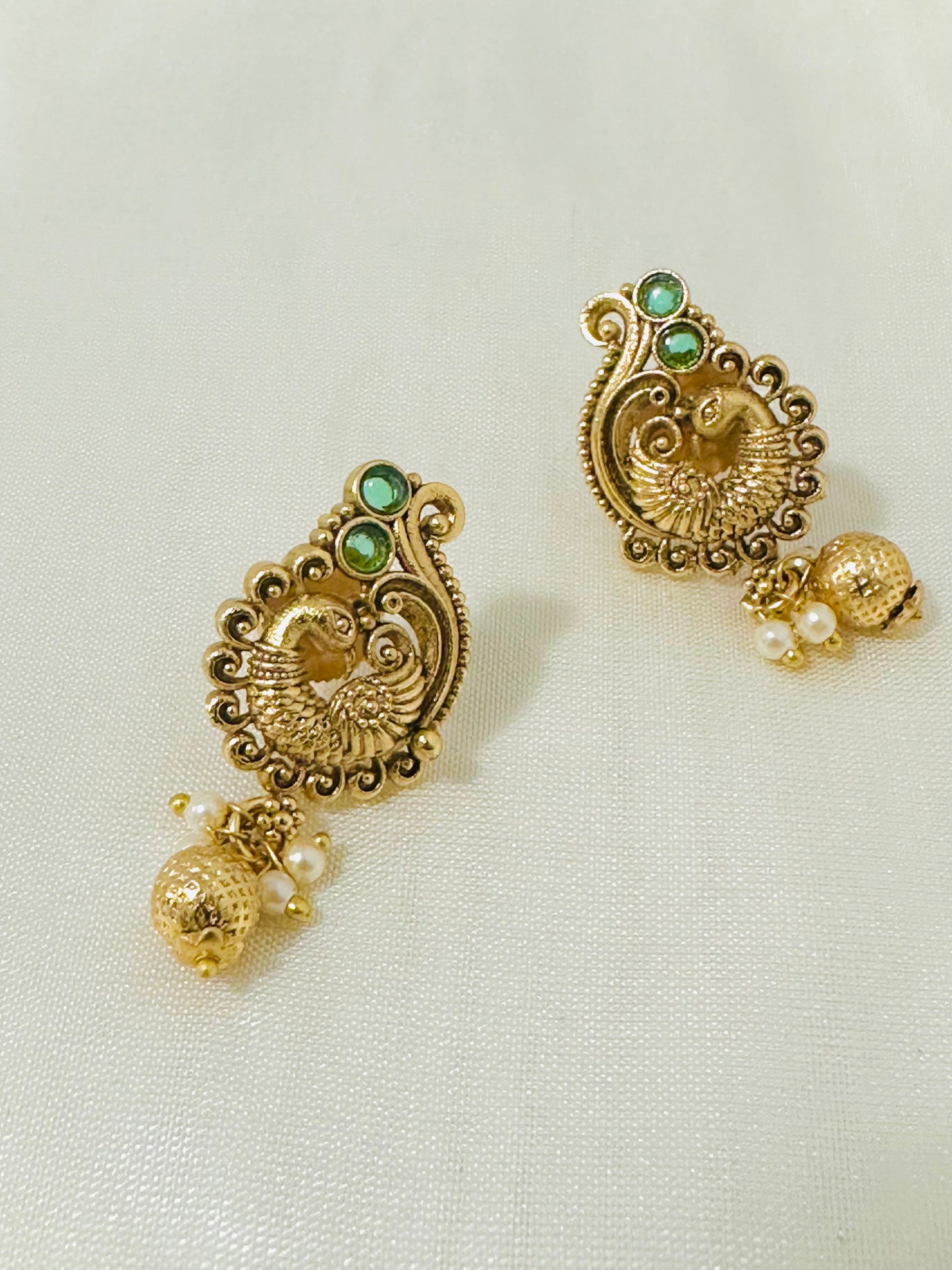 Exquisite Traditional Gold-Toned Peacock Stud Earrings