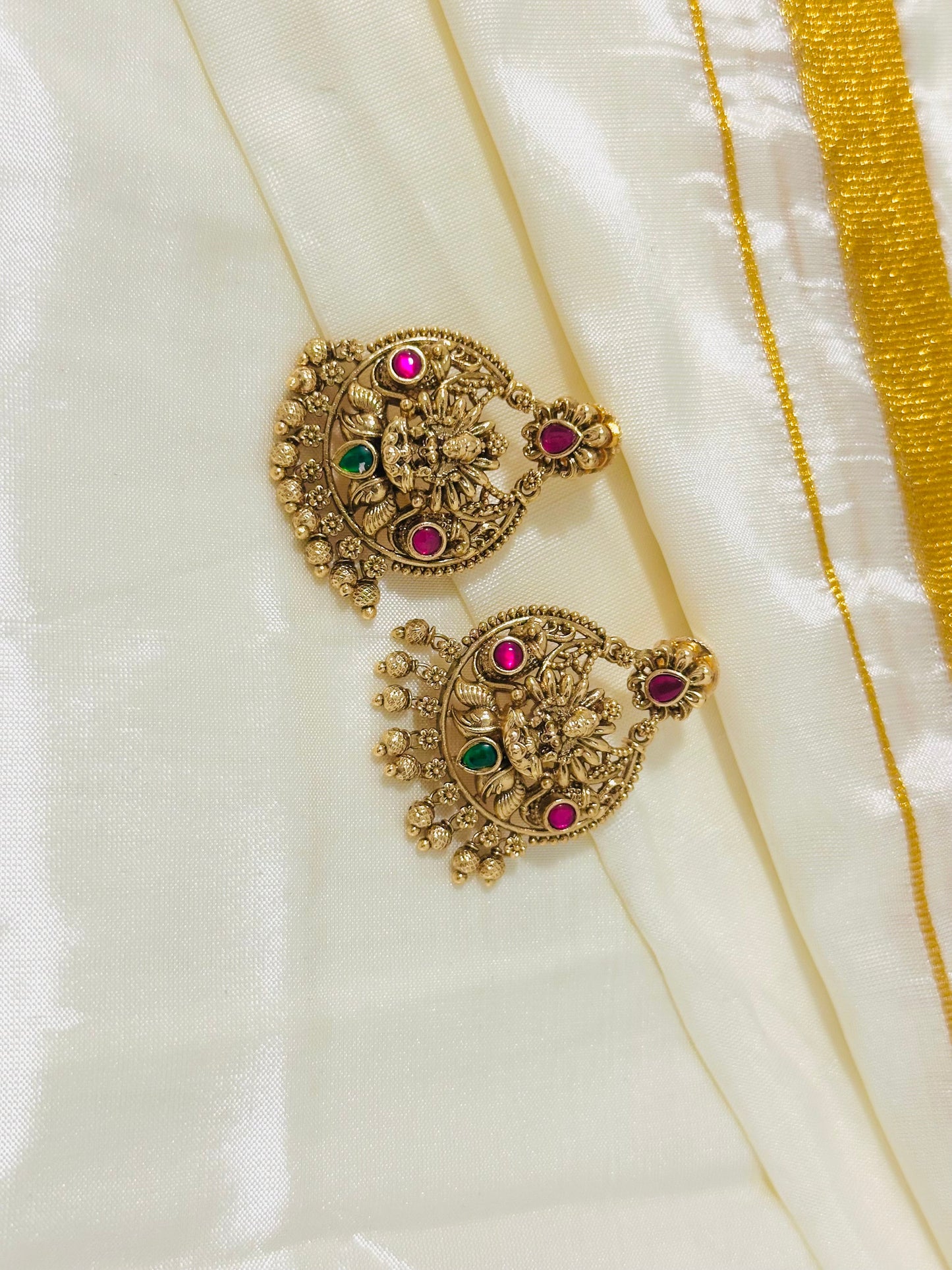 Magnificent Traditional Gold-Toned Lakshmi Temple Chandbali Earrings