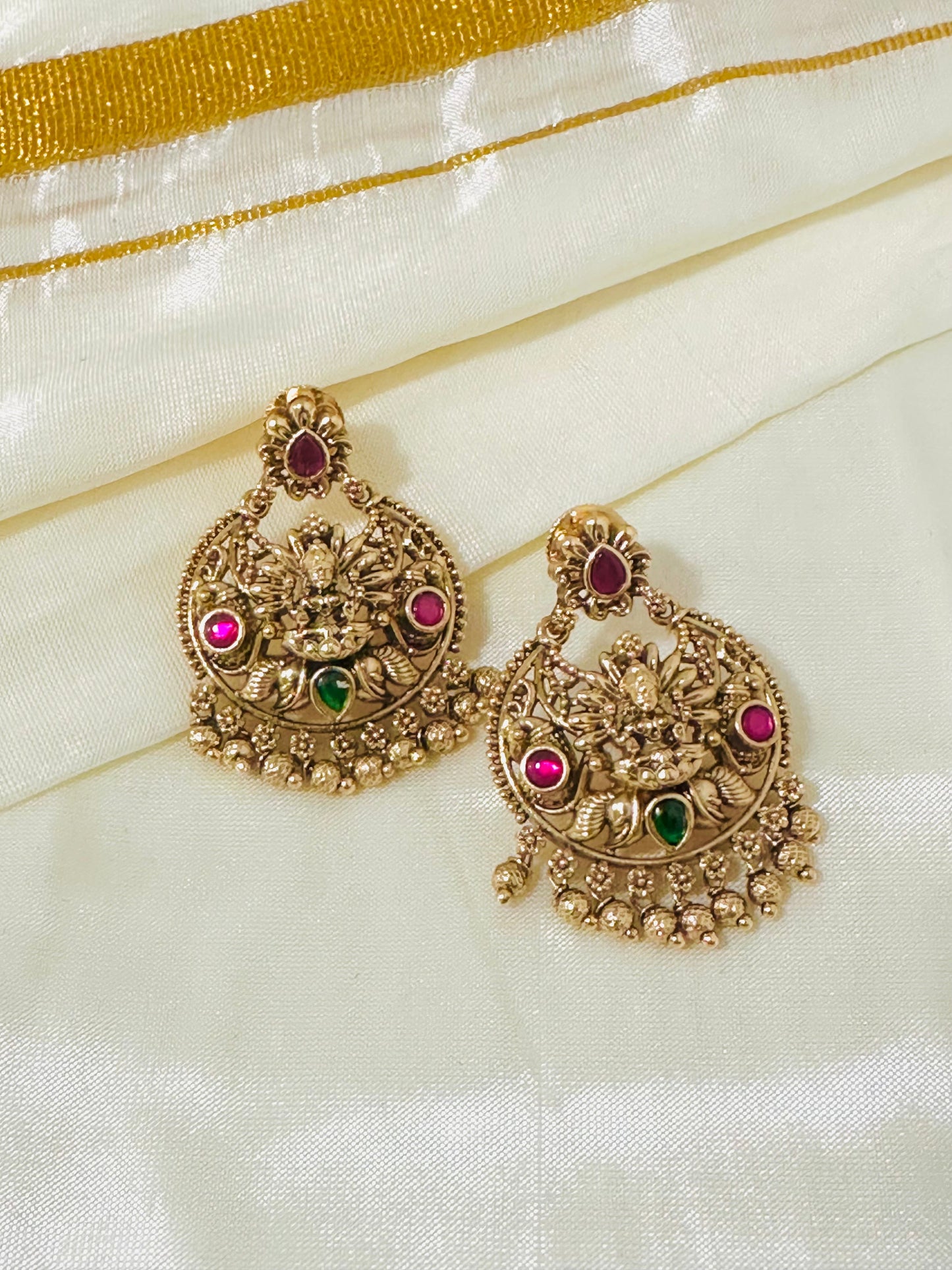 Magnificent Traditional Gold-Toned Lakshmi Temple Chandbali Earrings