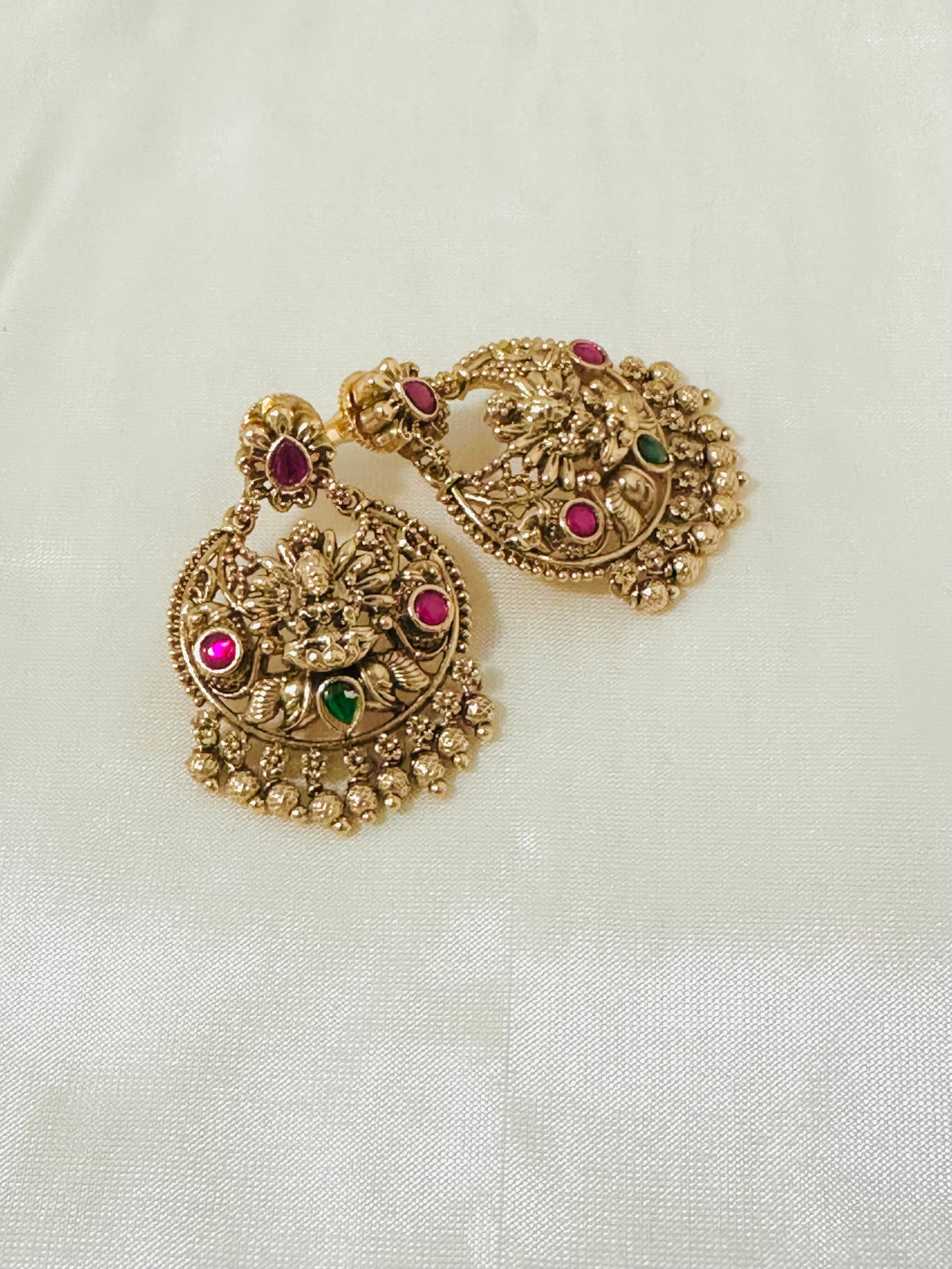 Magnificent Traditional Gold-Toned Lakshmi Temple Chandbali Earrings