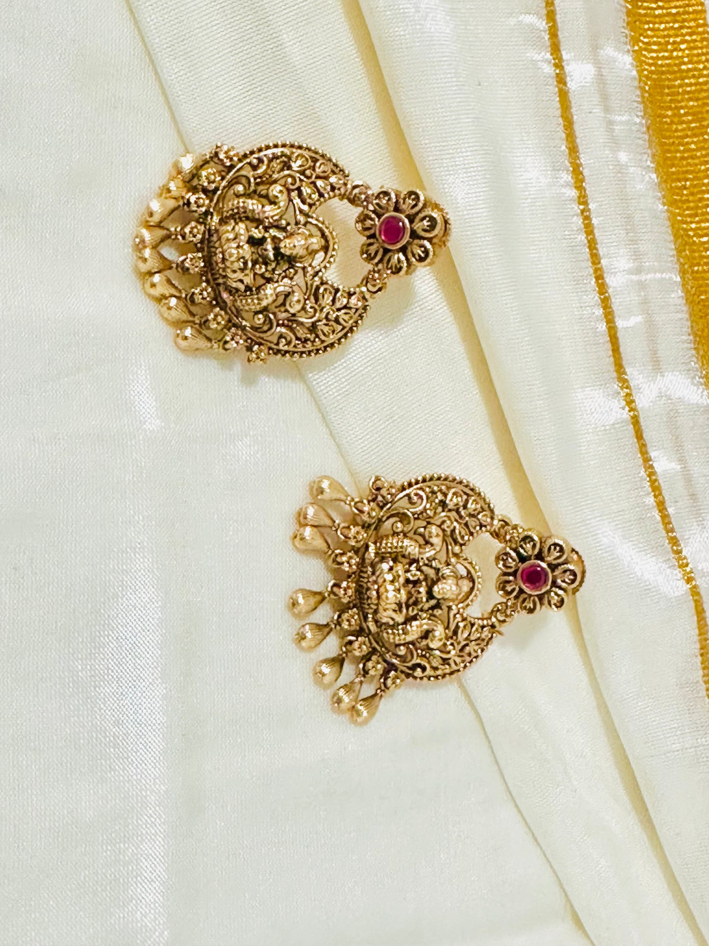 Magnificent Traditional Gold-Toned Lakshmi Temple Jhumkas