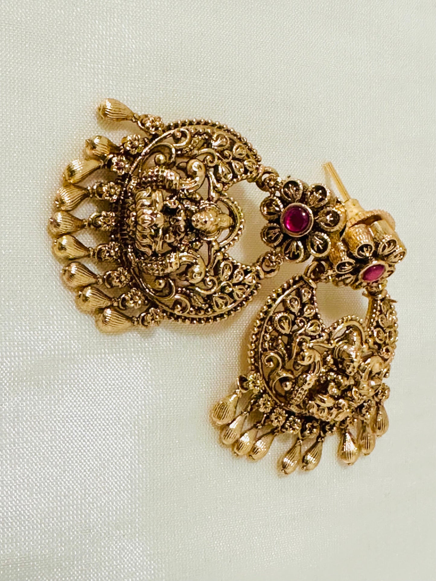 Magnificent Traditional Gold-Toned Lakshmi Temple Jhumkas