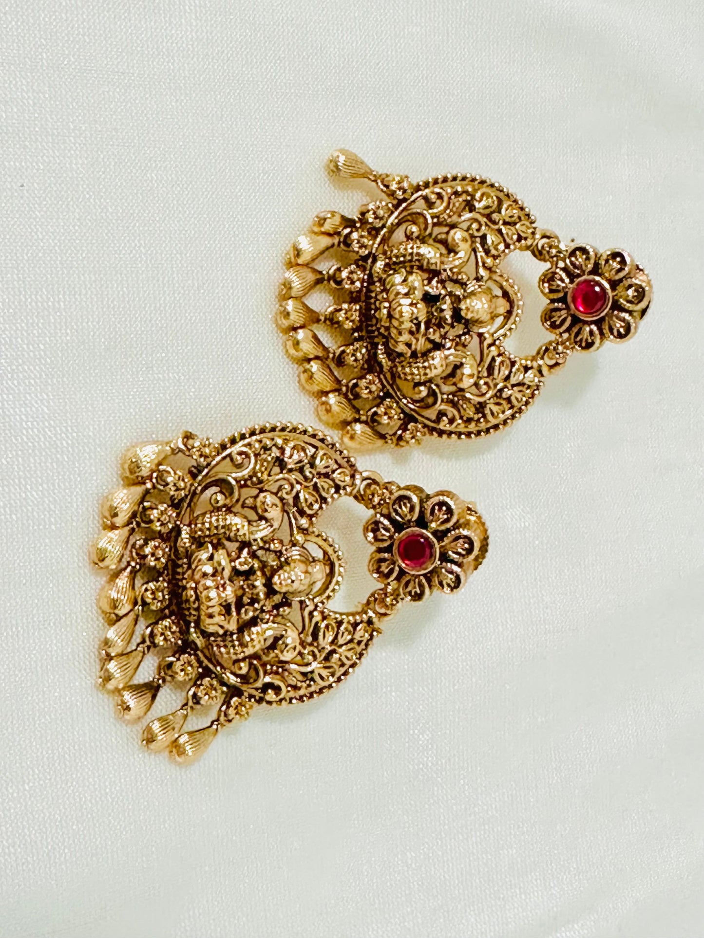 Magnificent Traditional Gold-Toned Lakshmi Temple Jhumkas