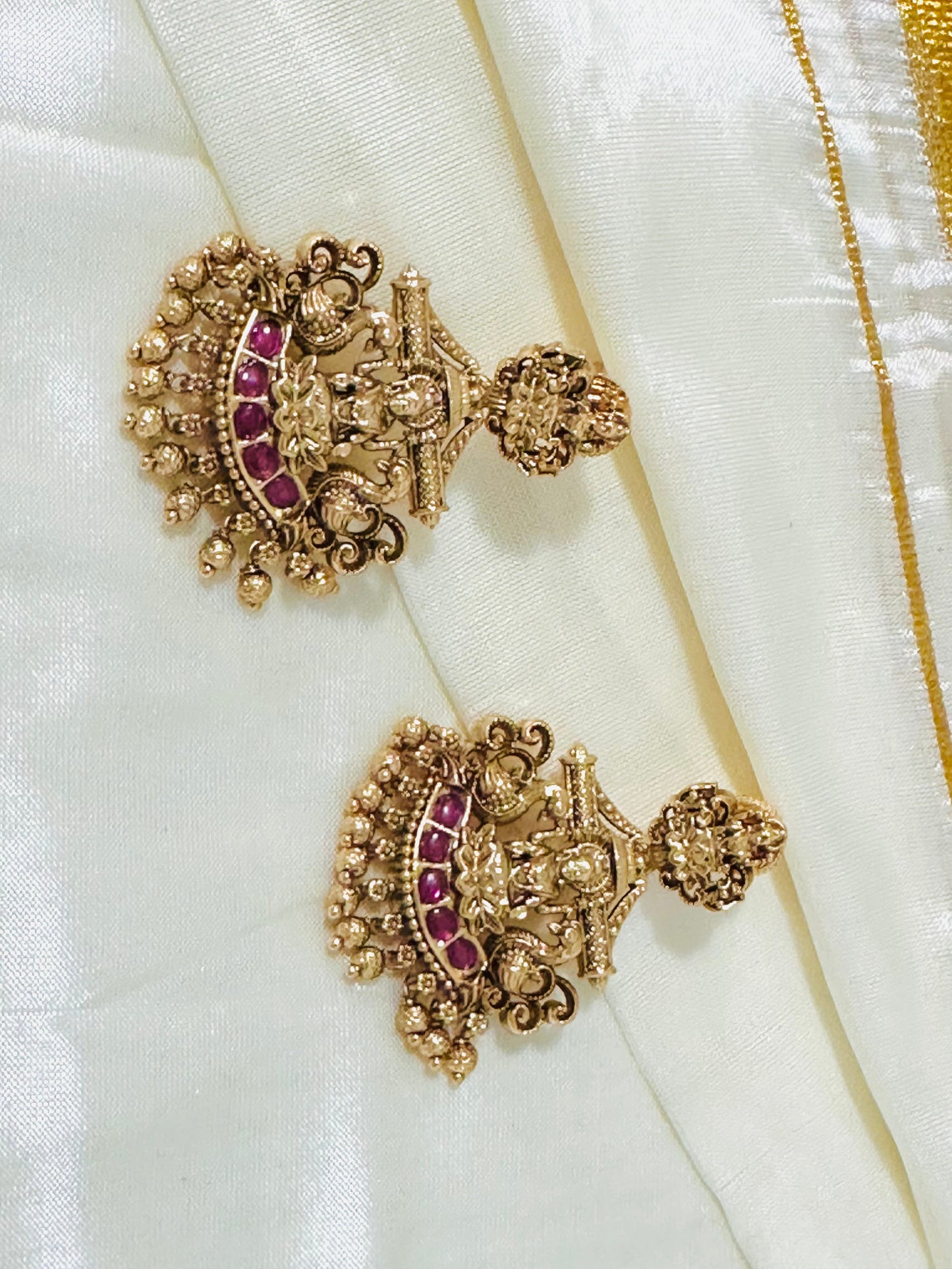 Majestic Gold-Toned Devi Temple Earrings