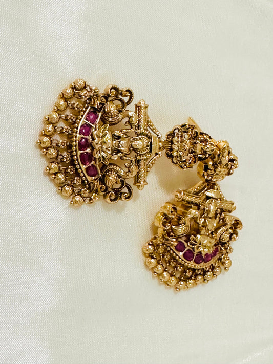 Majestic Gold-Toned Devi Temple Earrings