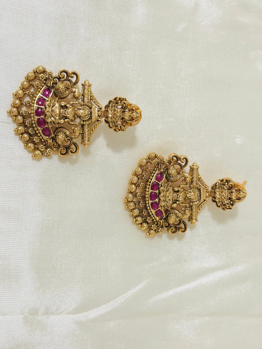 Majestic Gold-Toned Devi Temple Earrings