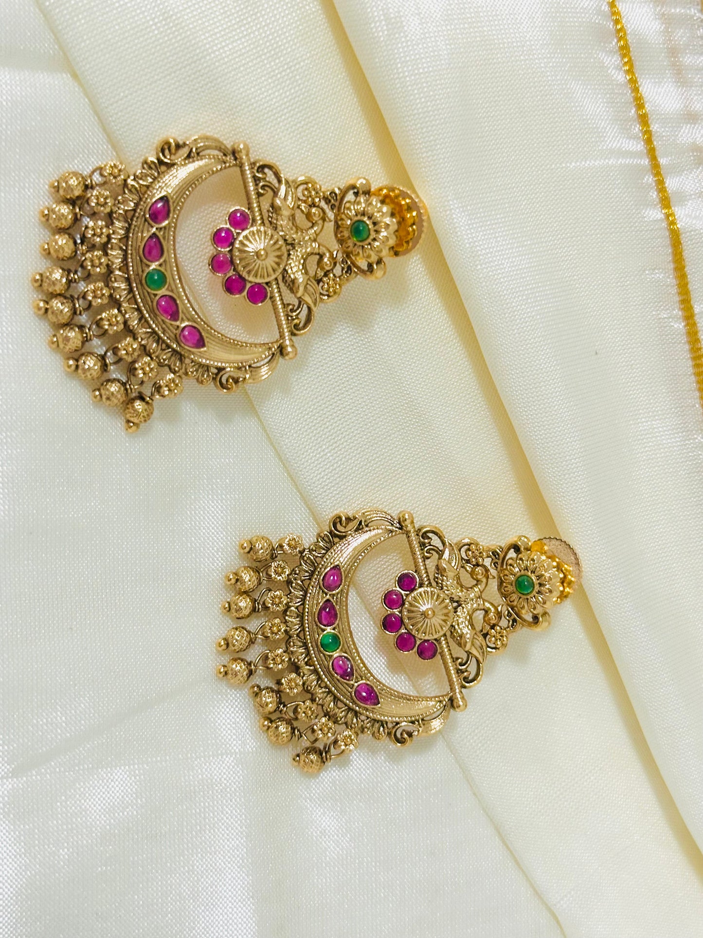 Majestic Traditional Gold-Toned Lakshmi Temple Chandbali Earrings