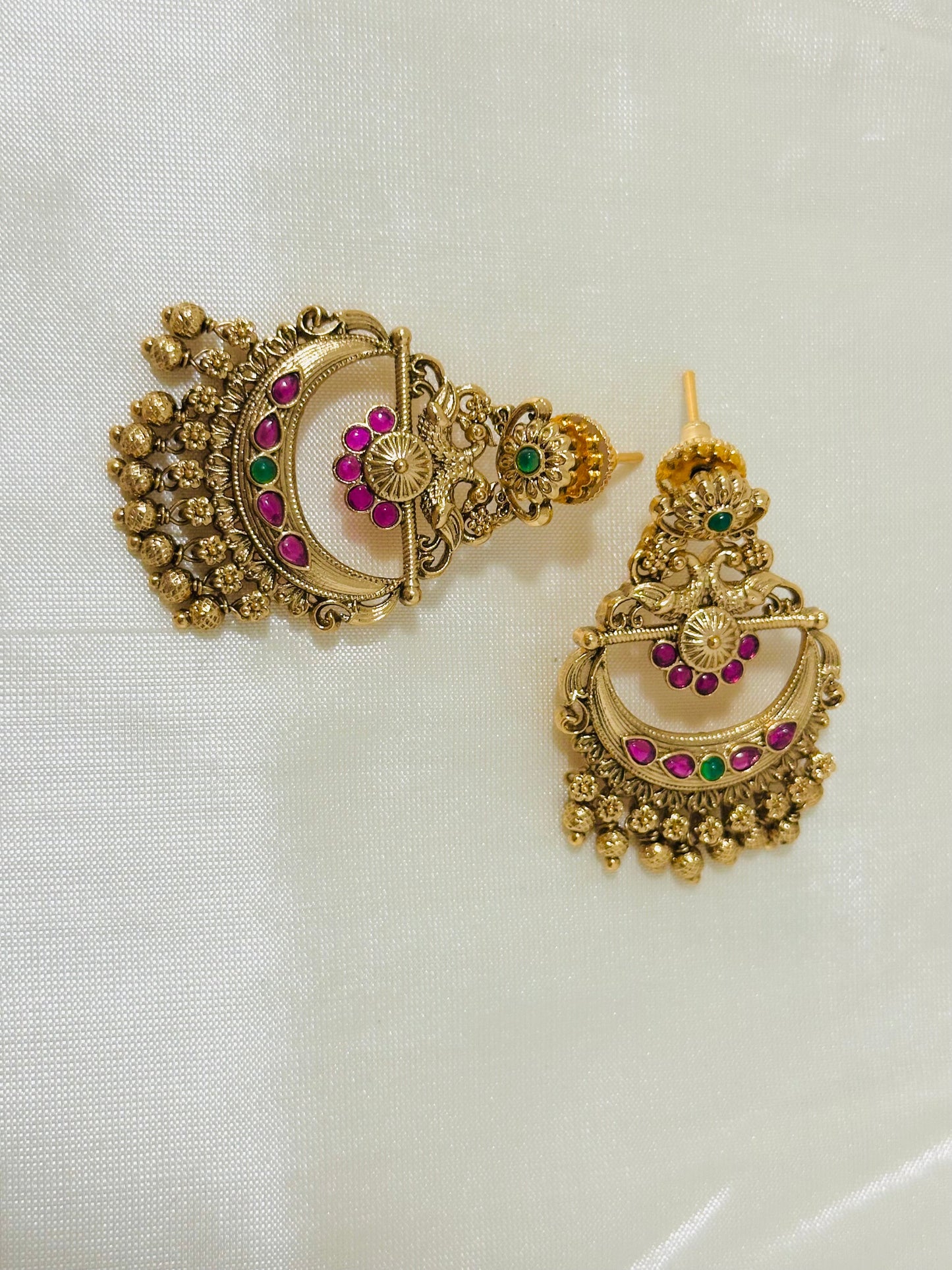 Majestic Traditional Gold-Toned Lakshmi Temple Chandbali Earrings