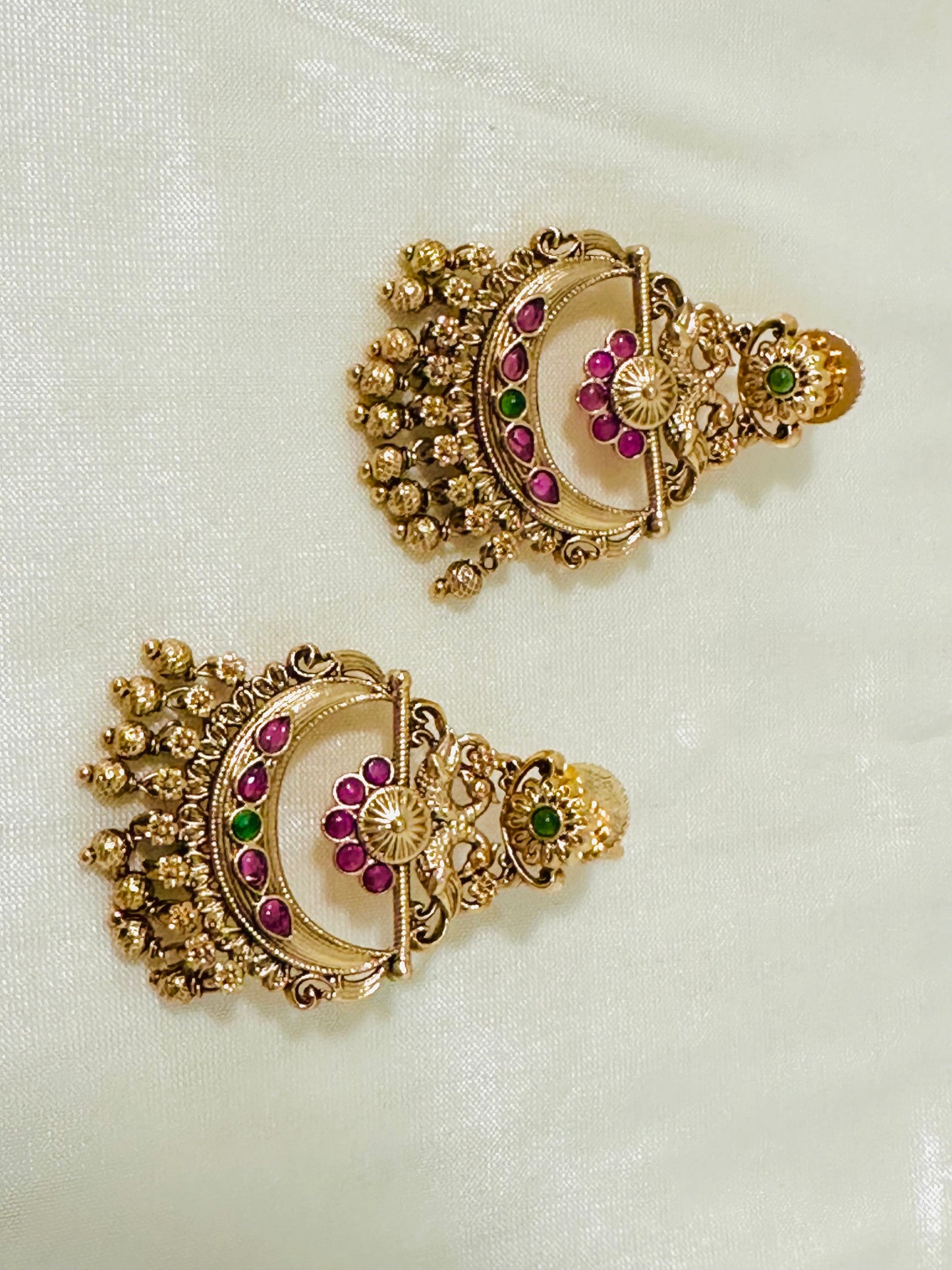 Majestic Traditional Gold-Toned Lakshmi Temple Chandbali Earrings
