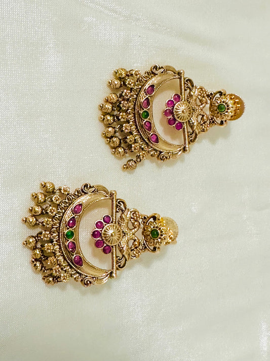 Majestic Traditional Gold-Toned Lakshmi Temple Chandbali Earrings