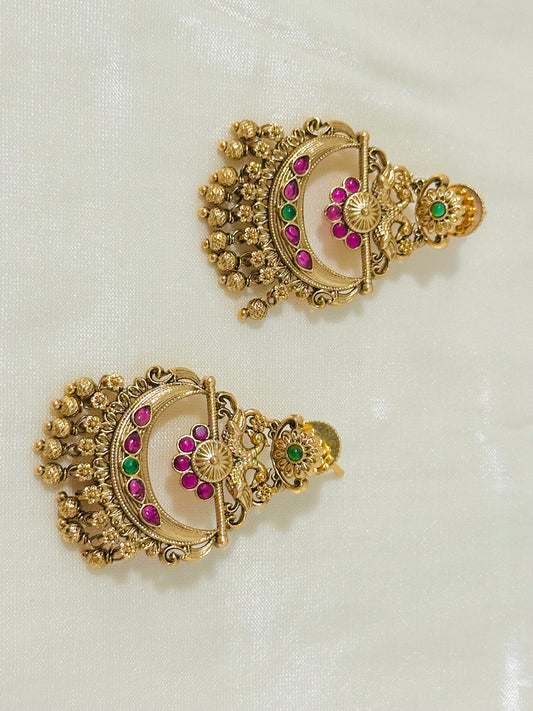 Majestic Traditional Gold-Toned Lakshmi Temple Chandbali Earrings