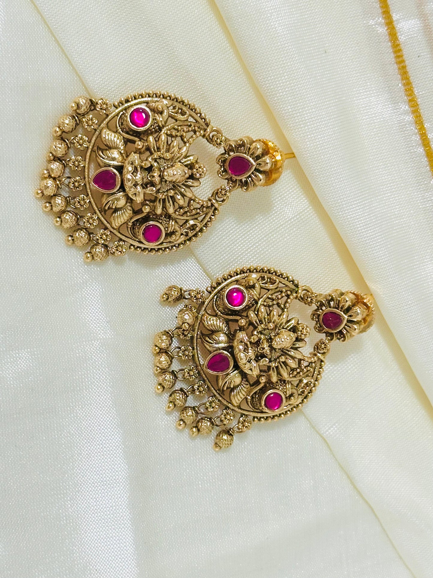Magnificent Traditional Gold-Toned Lakshmi Temple Chandbali Earrings