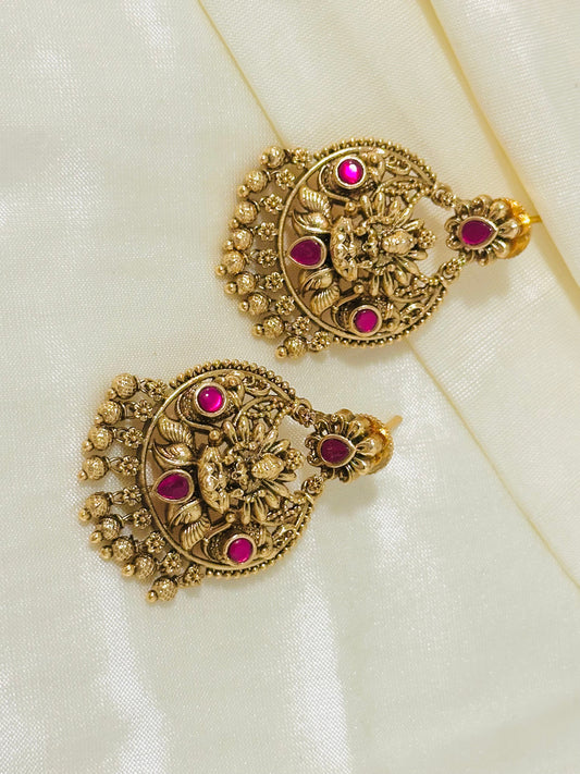 Magnificent Traditional Gold-Toned Lakshmi Temple Chandbali Earrings