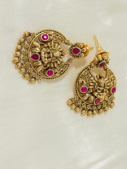 Magnificent Traditional Gold-Toned Lakshmi Temple Chandbali Earrings