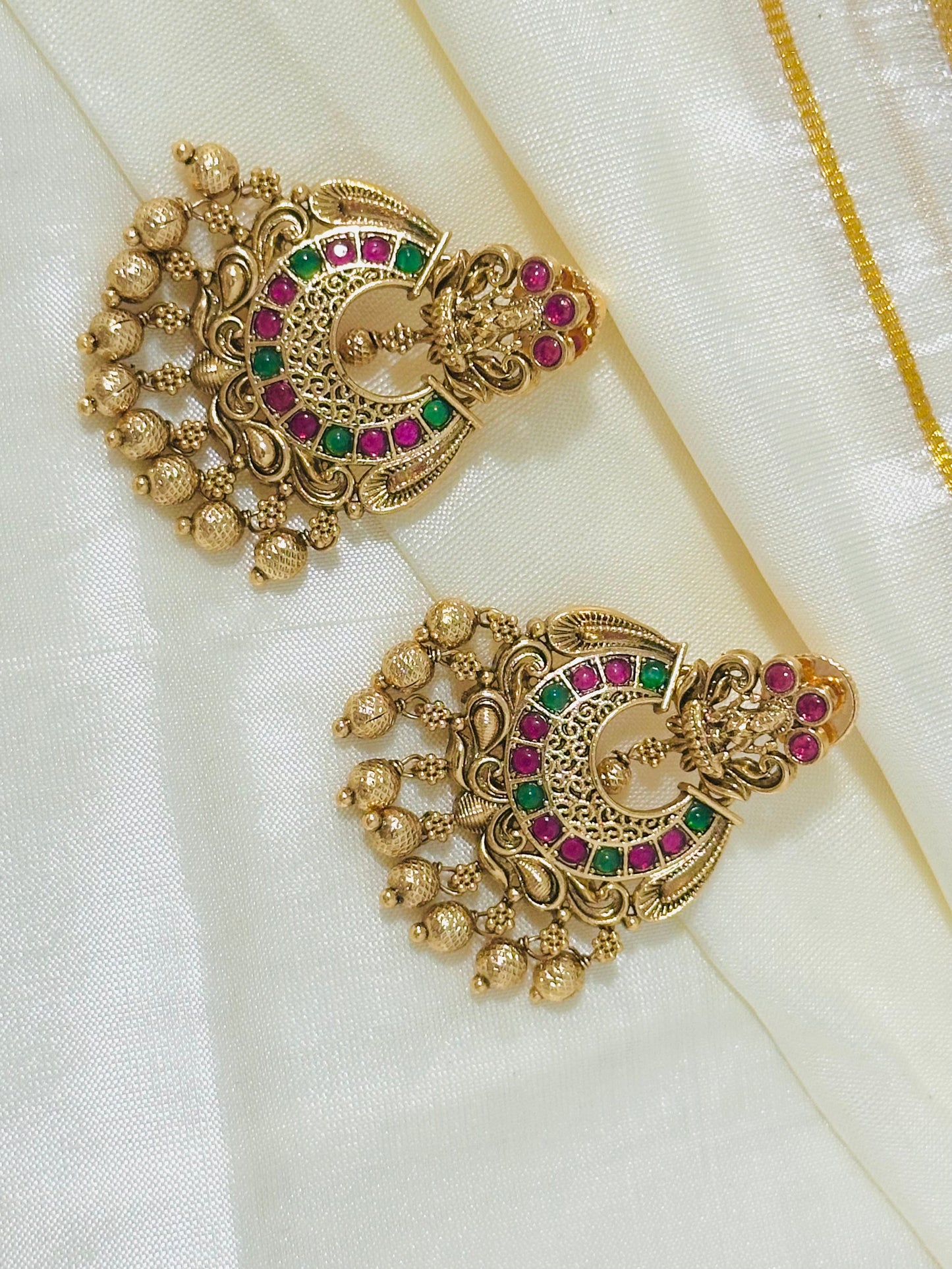 Majestic Traditional Gold-Toned Lakshmi Temple Chandbali Earrings