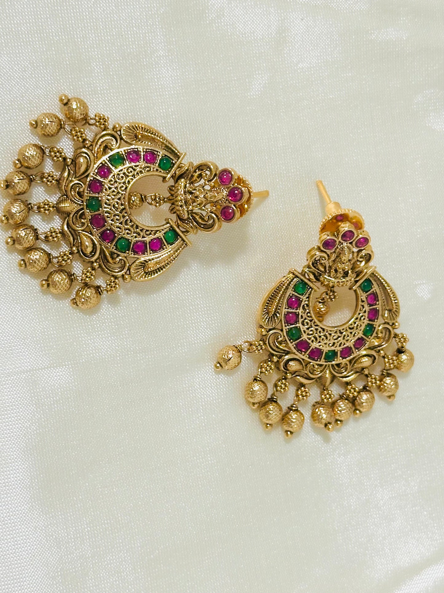 Majestic Traditional Gold-Toned Lakshmi Temple Chandbali Earrings