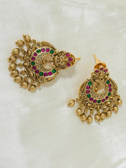Majestic Traditional Gold-Toned Lakshmi Temple Chandbali Earrings