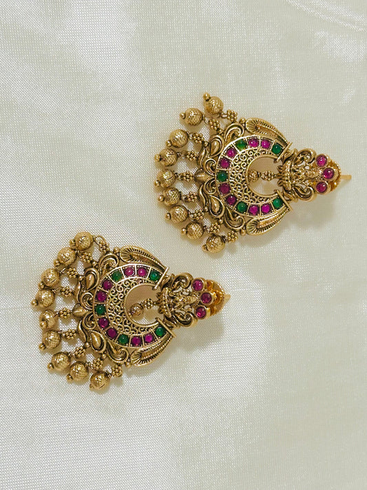 Majestic Traditional Gold-Toned Lakshmi Temple Chandbali Earrings
