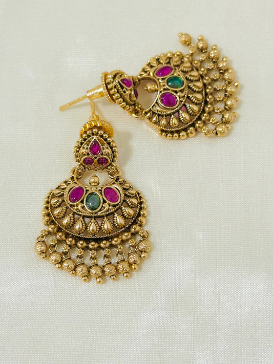 Grand Traditional Gold-Toned Chandbali Earrings