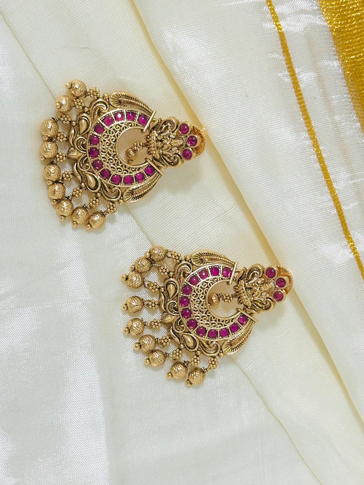 Majestic Traditional Gold-Toned Lakshmi Temple Chandbali Earrings