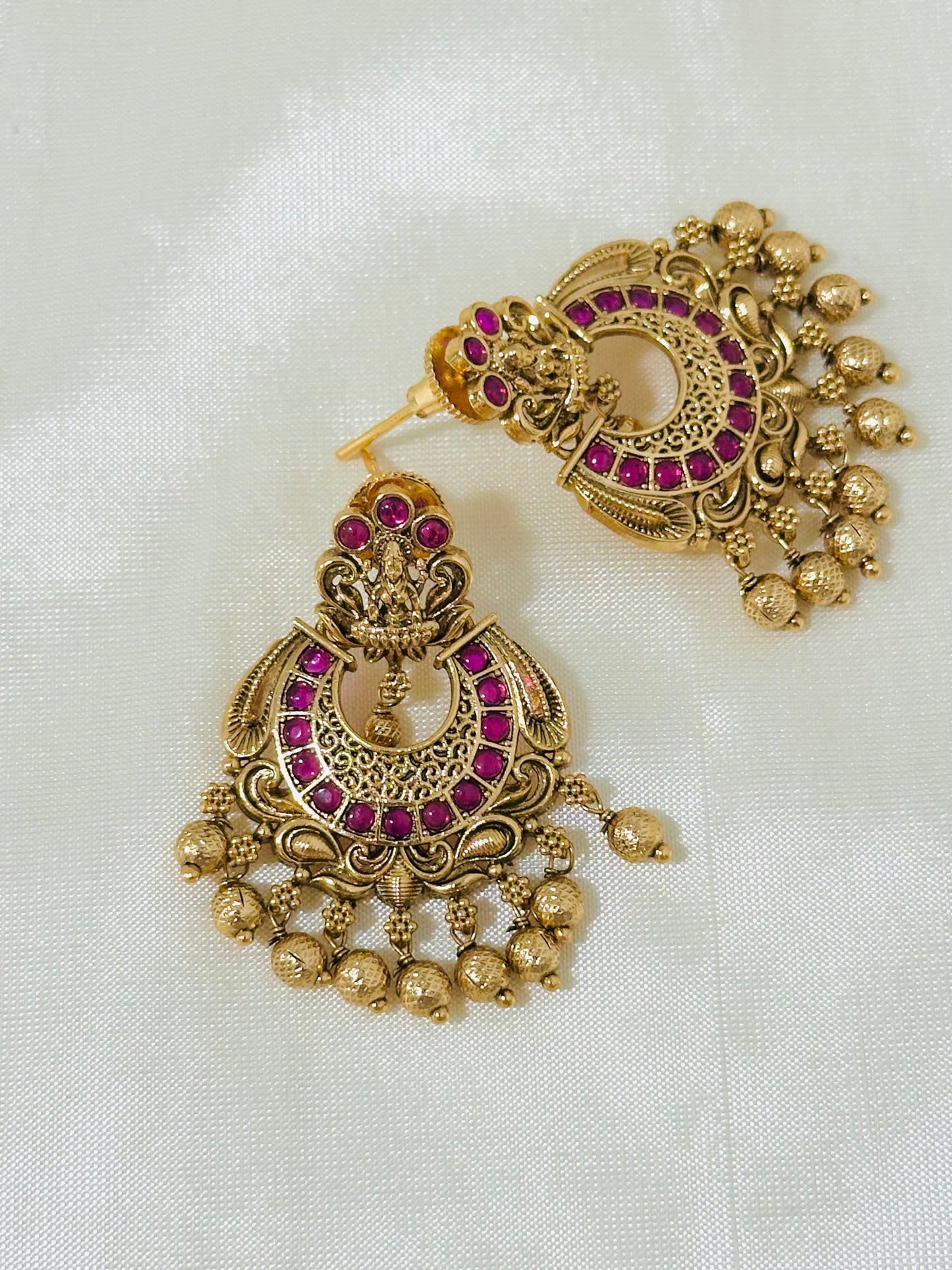 Majestic Traditional Gold-Toned Lakshmi Temple Chandbali Earrings