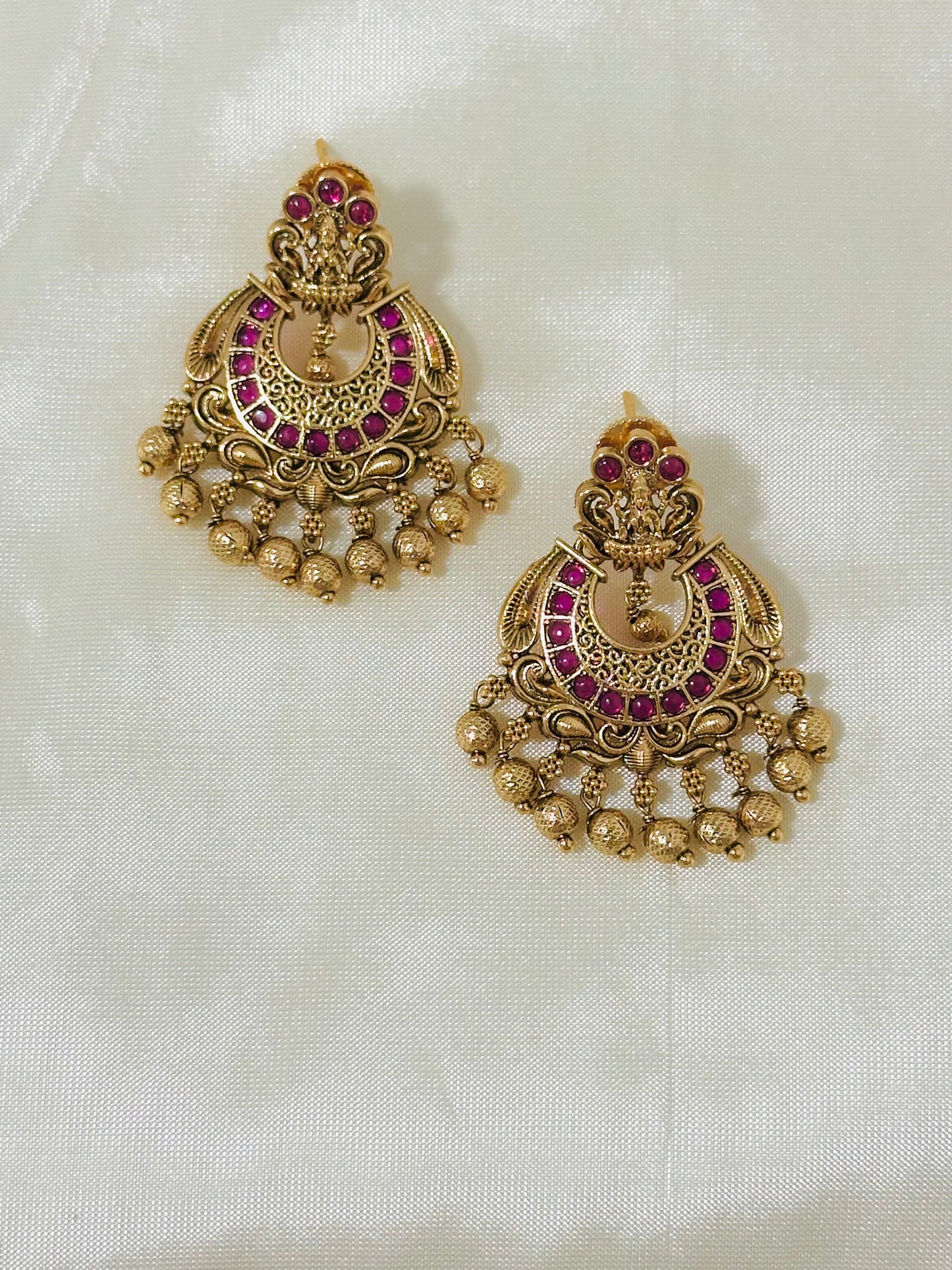 Majestic Traditional Gold-Toned Lakshmi Temple Chandbali Earrings
