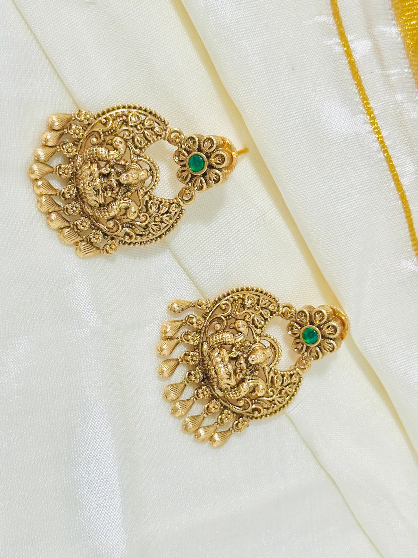 Magnificent Traditional Gold-Toned Lakshmi Temple Jhumkas
