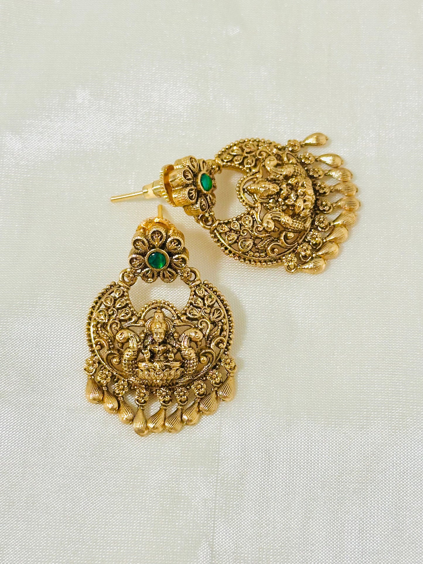 Magnificent Traditional Gold-Toned Lakshmi Temple Jhumkas