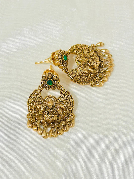 Magnificent Traditional Gold-Toned Lakshmi Temple Jhumkas