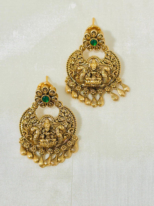 Magnificent Traditional Gold-Toned Lakshmi Temple Jhumkas