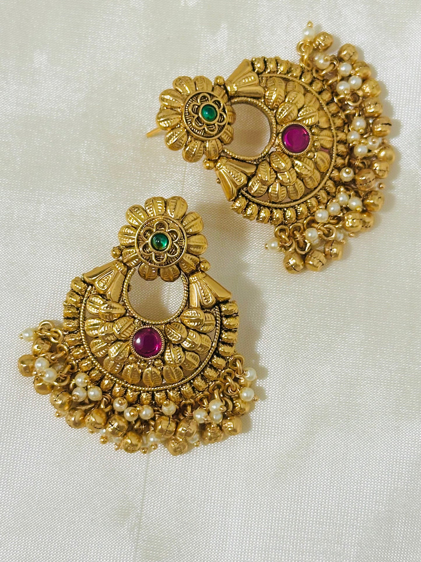 Exquisite Gold-Toned Floral Chandbali Earrings