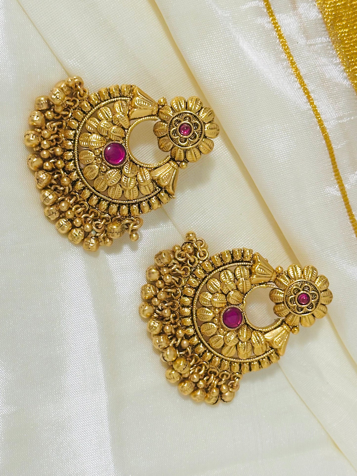 Exquisite Gold-Toned Floral Chandbali Earrings