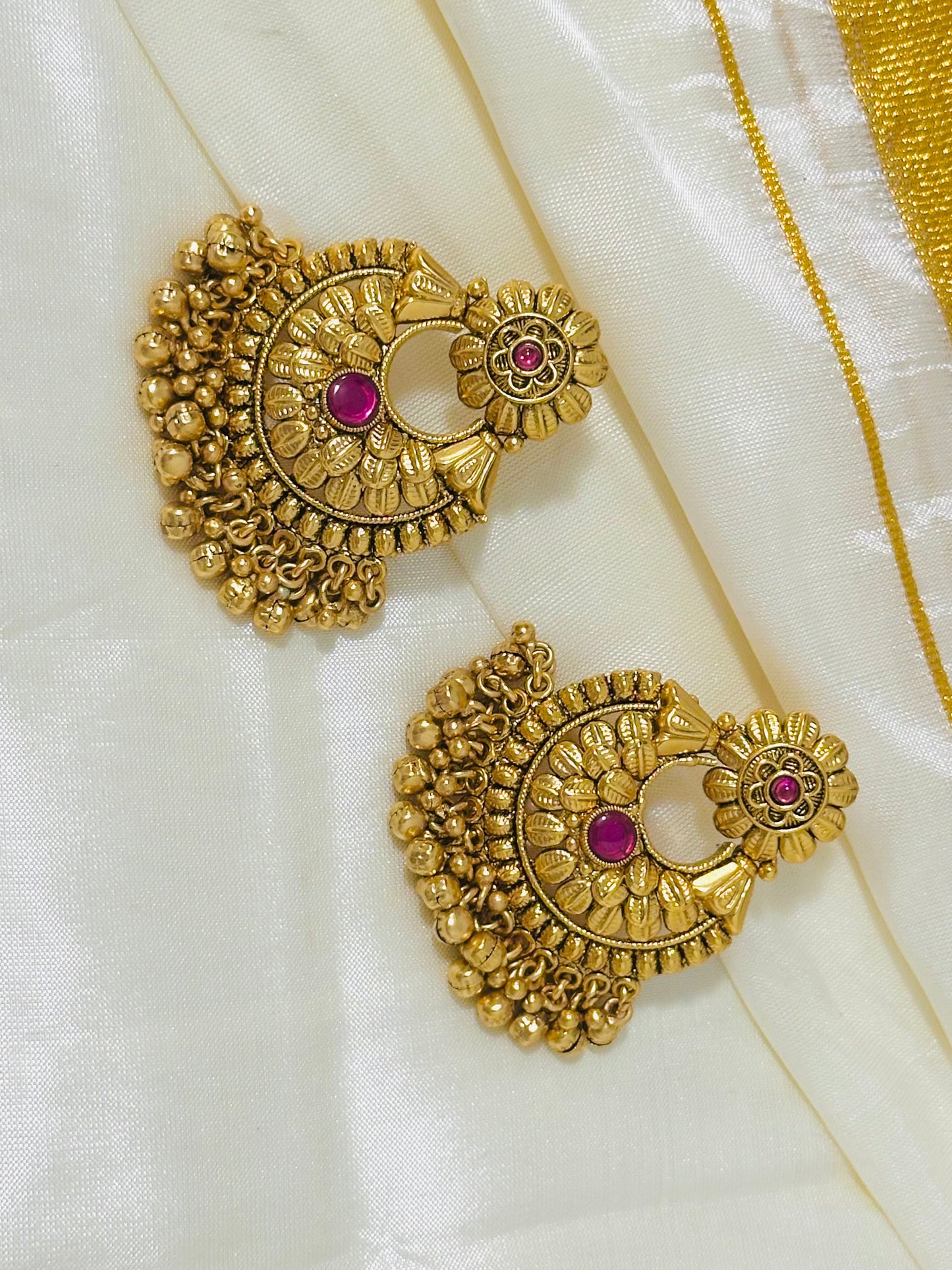 Exquisite Gold-Toned Floral Chandbali Earrings