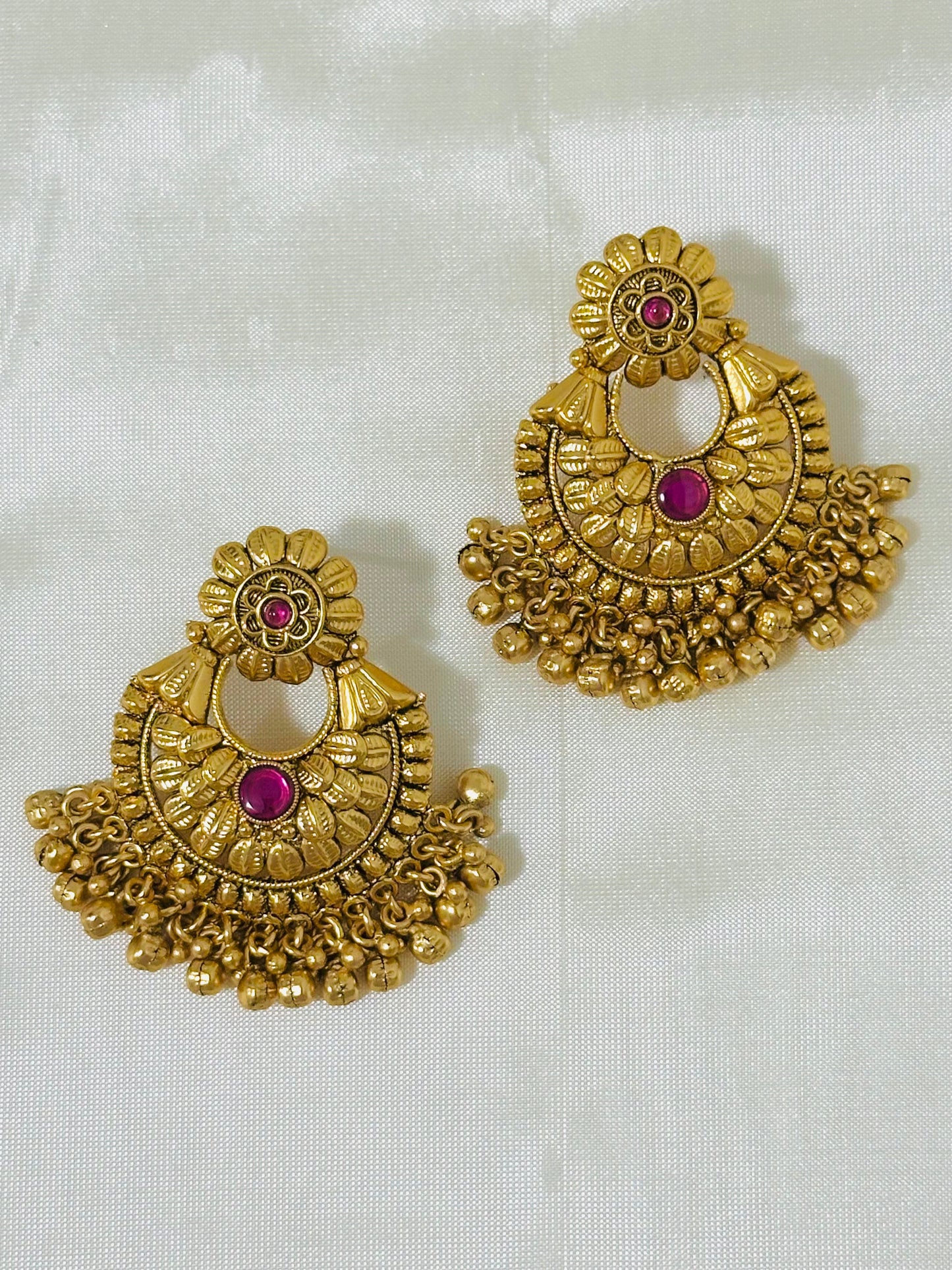 Exquisite Gold-Toned Floral Chandbali Earrings
