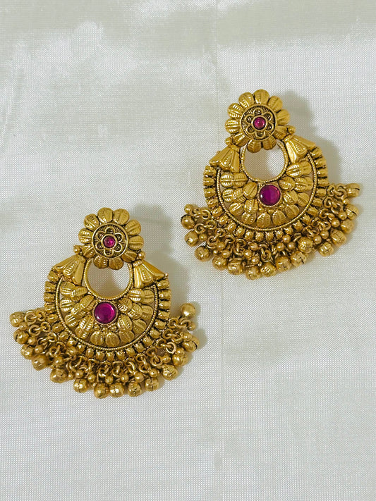 Exquisite Gold-Toned Floral Chandbali Earrings
