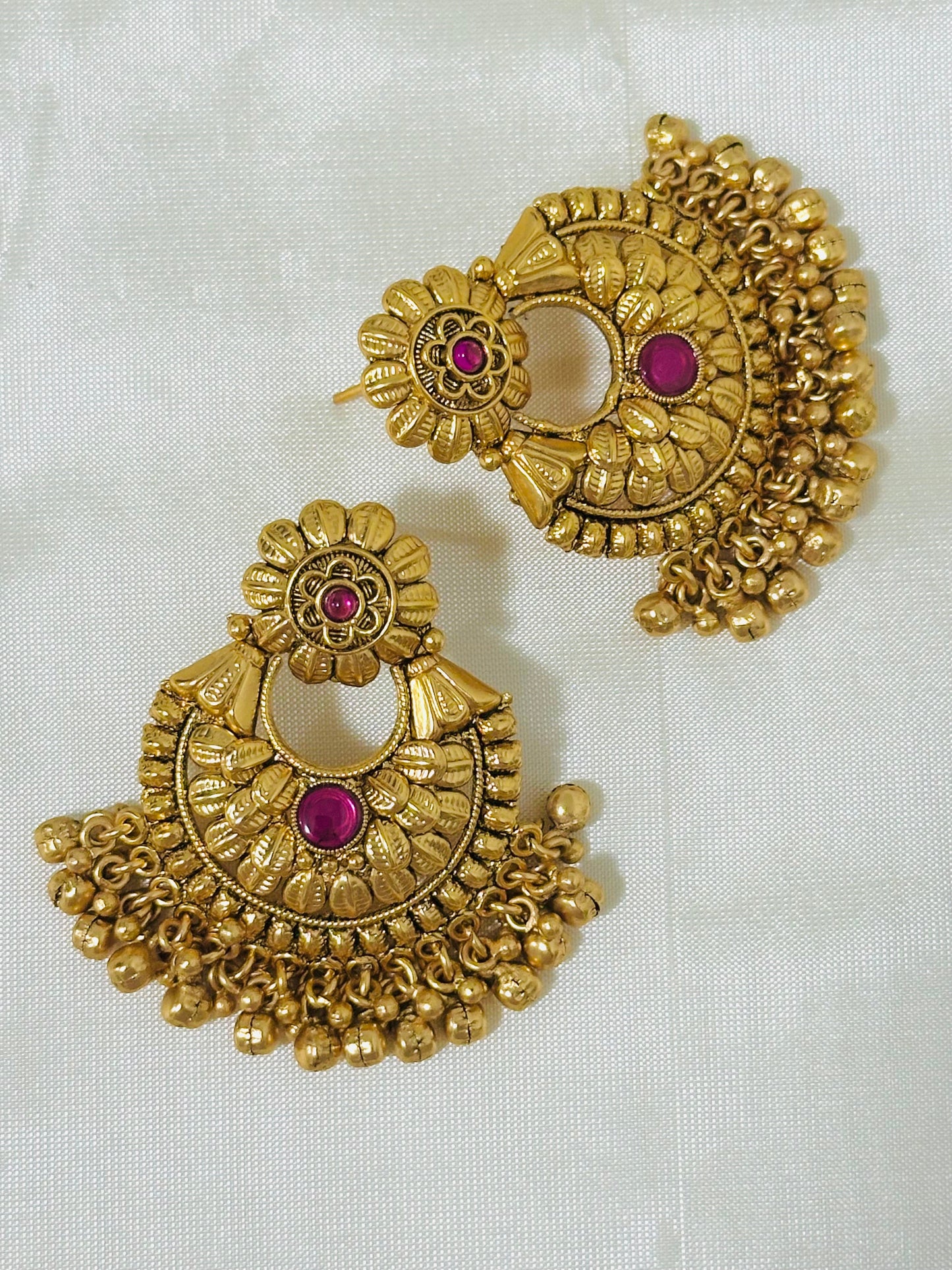 Exquisite Gold-Toned Floral Chandbali Earrings