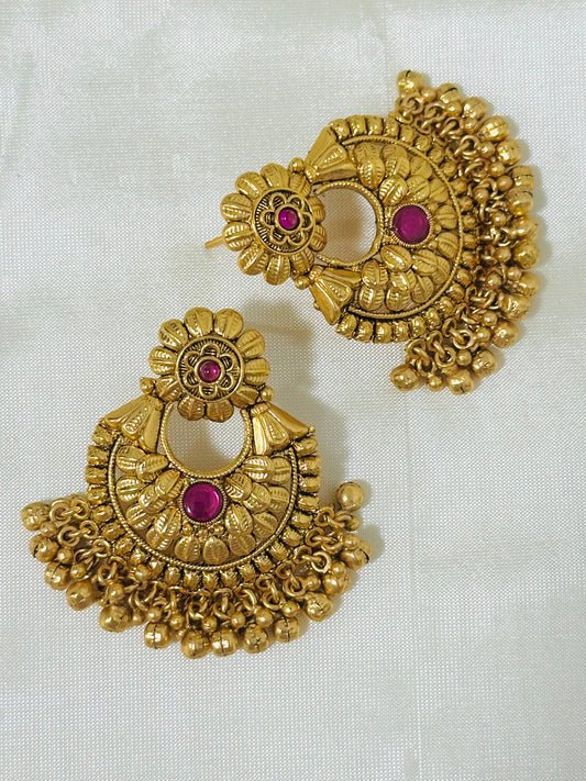 Exquisite Gold-Toned Floral Chandbali Earrings