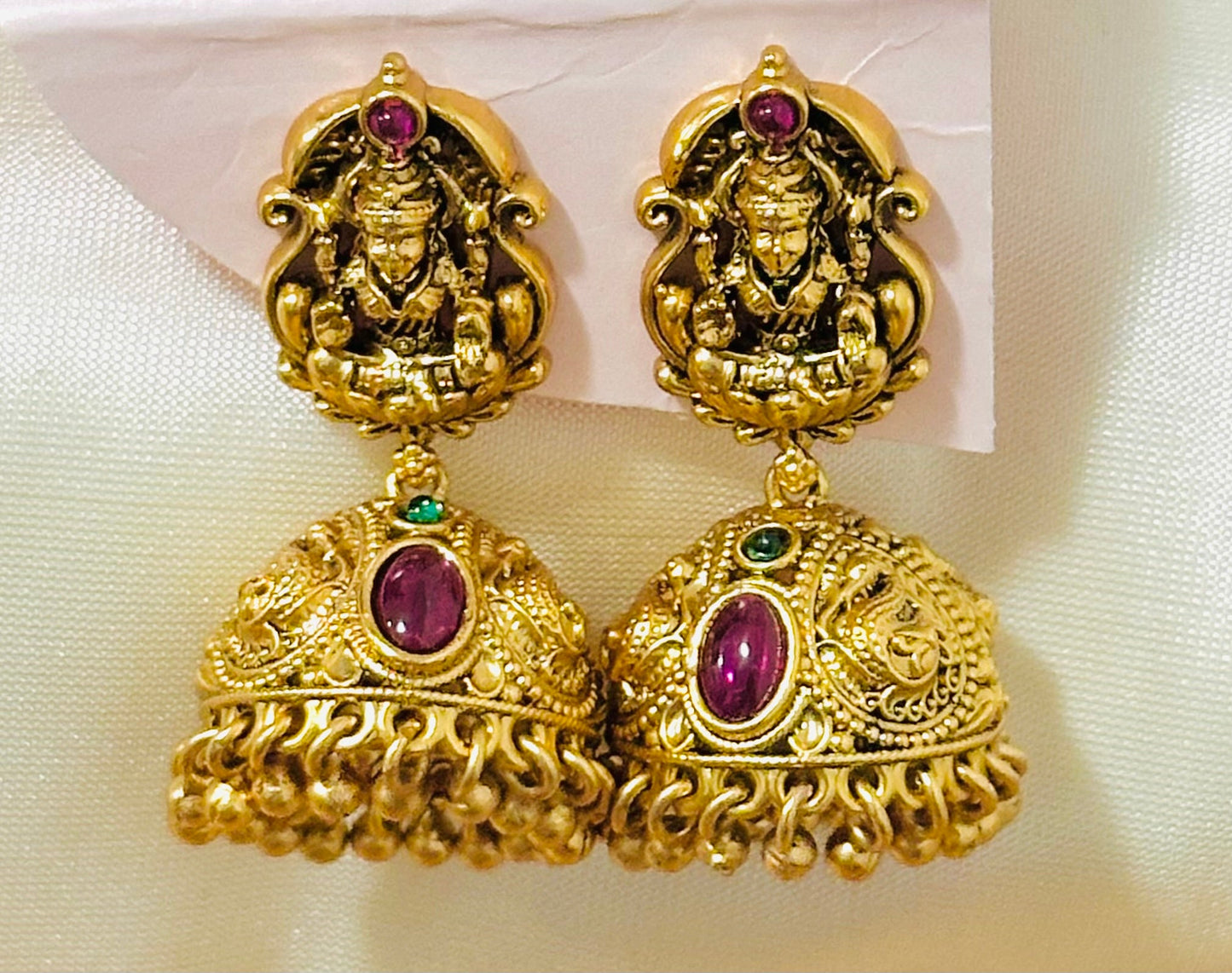 Divine Traditional Gold-Toned Lakshmi Temple Jhumkas