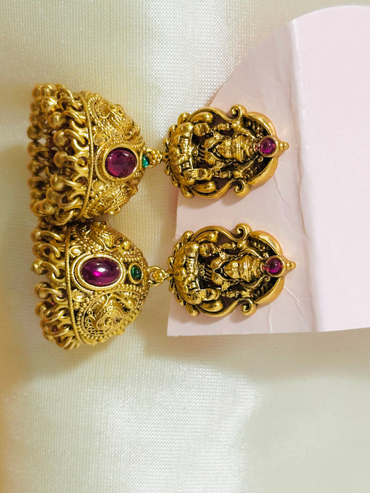 Divine Traditional Gold-Toned Lakshmi Temple Jhumkas