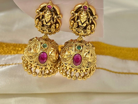 Divine Traditional Gold-Toned Lakshmi Temple Jhumkas